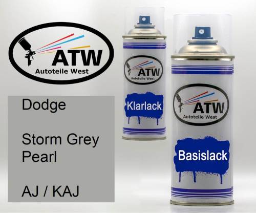 Dodge, Storm Grey Pearl, AJ / KAJ: 400ml Sprühdose + 400ml Klarlack - Set, von ATW Autoteile West.